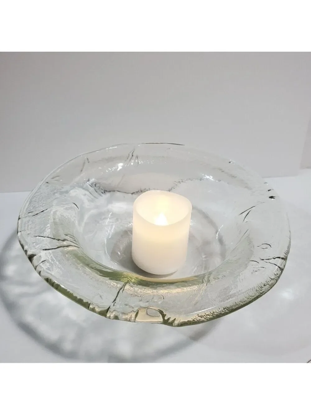 Pier1 Imports Handblown Glassware floral embossed cabbage leaf bowl